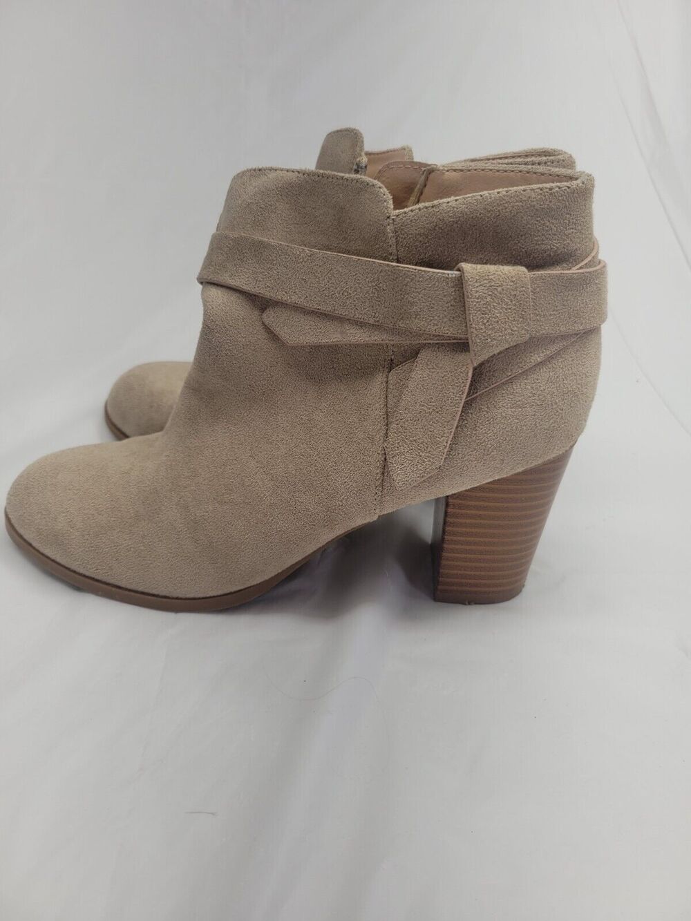 ZBY Ankle Boot Women's Size 7 Brown Suede Booties Side Zipper Block Heels